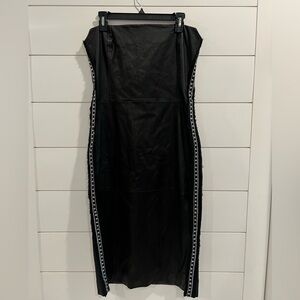 Area black strapless leather embellished midi dress